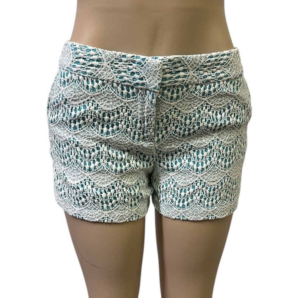Ann Taylor Loft Turquoise Cream Lace Overlay Pocket Shorts Womens 4 Original